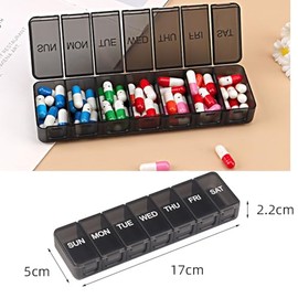 GeorgeX Organizador de Pastilla con 7 Compartimentos, Organizador de Medicamentos Pastillero de Viaje Portátil para Vitaminas, Medicamentos (Negro+Blanco)