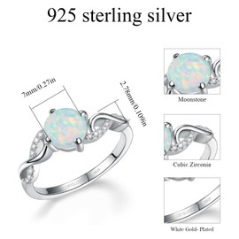 CRYSLOVE Real Moonstone Promise Ring for Women 925 Sterling Silver Rainbow Moon Stone Infinity Engagement Rings Statement Band Finger Minimalist Ring for Girlfriend Mother Wife, Sterling silver, white
