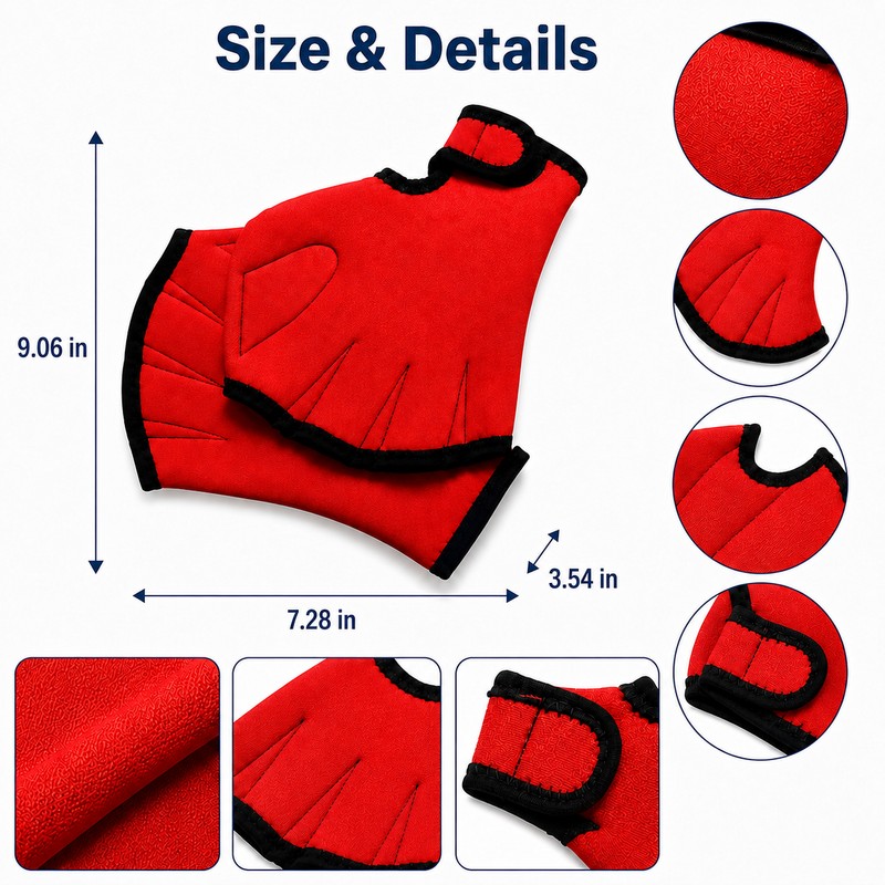 Webbed Swim Gloves with Adjustable Wrist Strap for Swimming, Diving