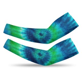Xmkltbz 1 Pair Cooling Arm Sleeves, Unisex Warmer Spandex Sports Cover Uv Sun Protection for Cycling Golf Running S Print Green Blue White Spiral Tie Dye Abstract Hippie Pattern
