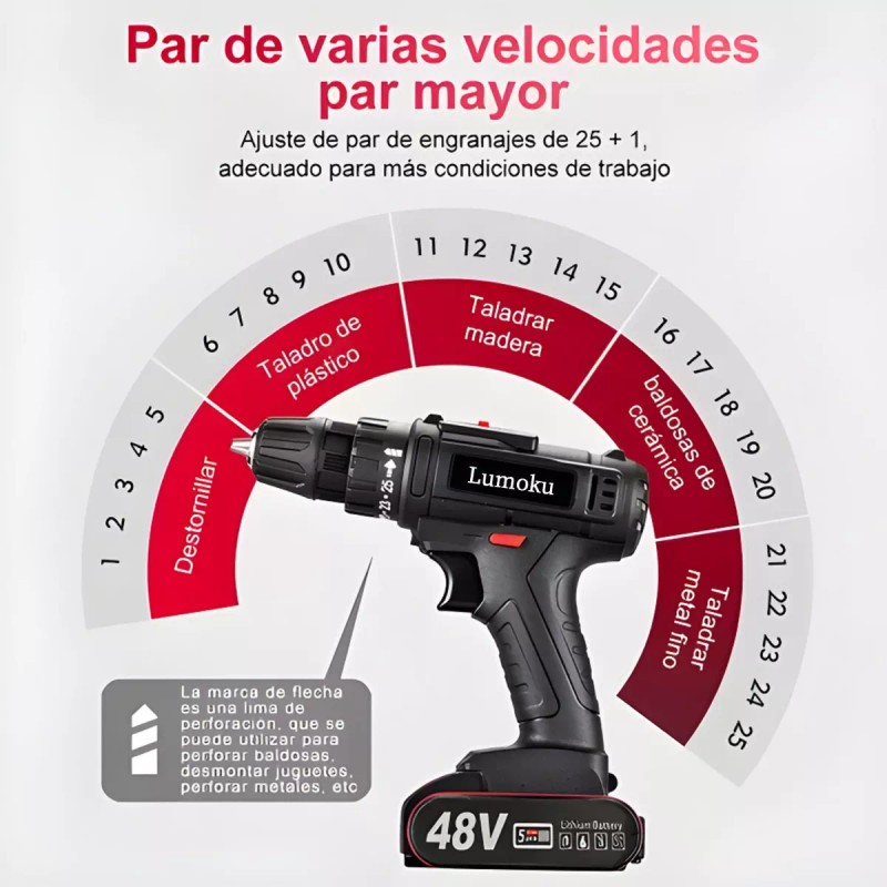 Lumoku Kit Taladro Inalámbricos Desatornillardor Electrico 42v 3/8