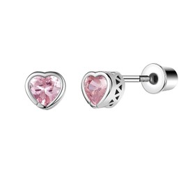 AoedeJ Stainless Steel Flat Back Earrings Hypoallergenic Earrings Screw Back Earrings for Women Flat Screw Back Earrings(Heart CZ)