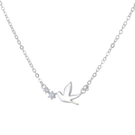 Niaspi CZ Dove Birds Pendant Necklace for Women 925 Sterling Silver Minimalist Dainty Small Adjustable Choker Necklace Lucky Peace Wedding Anniversary Statement Hypoallergenic Jewelry