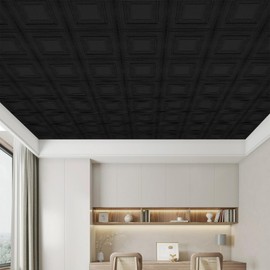 Ceiling Tiles Solid Black, 16 Pack, Covered 21 Sq.Ft, Glue-up Ceiling Tiles Foam, Ceiling Tiles Peel and Stick, Easy to Install for Ceiling and Wall, Plain White（13.8 x 13.8 inch）