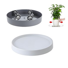 KangTeer 14.8 inch Plant Caddy with Hidden Wheels 2Pack Heavy Duty Round Rolling Tray,Light Gray+Gray,for Large Pots, Air Purifiers, Ceramic Decor