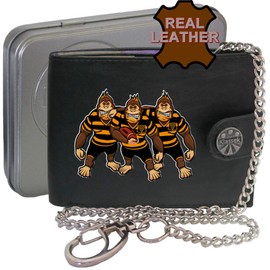 Klassek Cornwall Rugby Gorilla Cornish Kernow Caricature Shirt Mens Wallet with Chain Real Leather RFID Blocking with Coin Pocket and Metal Gift Box