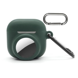 2 in 1 for Airpods 4 Case and AirTag Case Cover with Keychain, Silicone GPS Tracker Cover Holder for airtag, Carrying Case for airpods 4th 2024, Soft Shock-Proof Anti-Lost,Dark Green