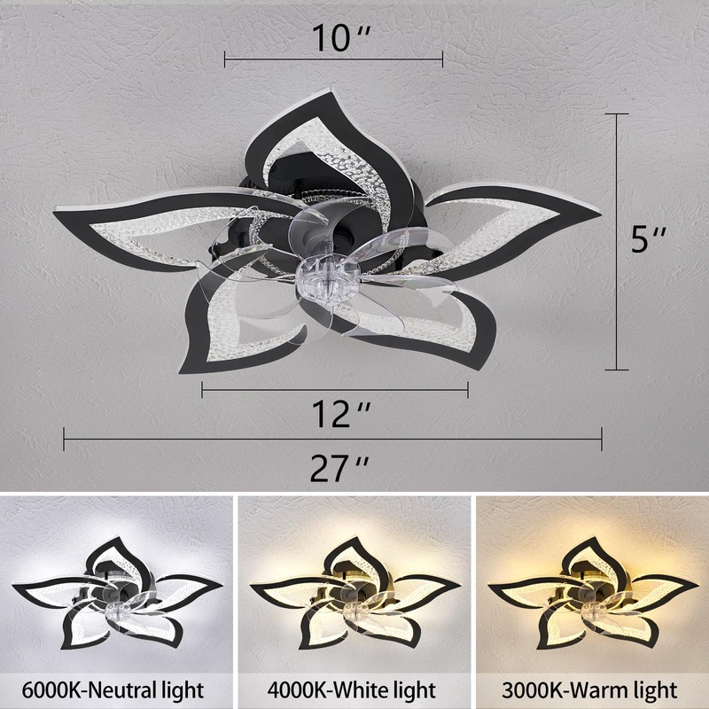 haodengshi 27" Black Geometric Ceiling Fan Lights with Remote, 6