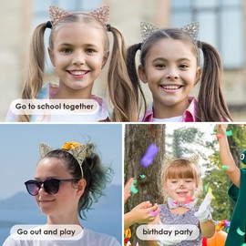 NODG 3 Pieces Crystal Cat Ears Headbands Rhinestone Cat Ear Tiaras for Women Gold Hair Hoop Women Girls Kids Party Decoration Headdress Cosplay Costume Head wear