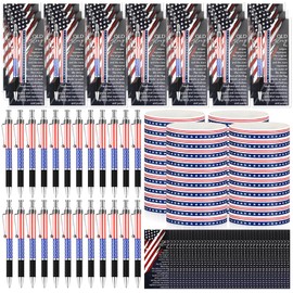 Sayglossy 180 Pcs American Flag Ballpoint Pens Red White Blue Patriotic Stars Stripes Stationery Gift Silicone Wristband Bookmarks for Veterans Memorial Day