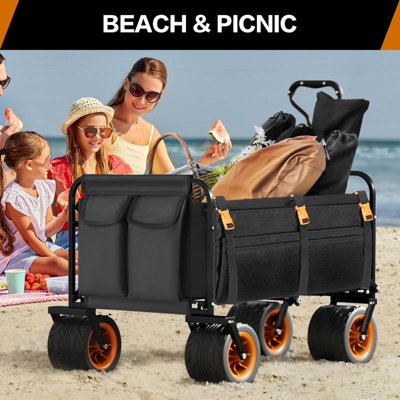 Highpro Heavy-Duty Folding Beach Cart with Extra Large 150L Capacity,