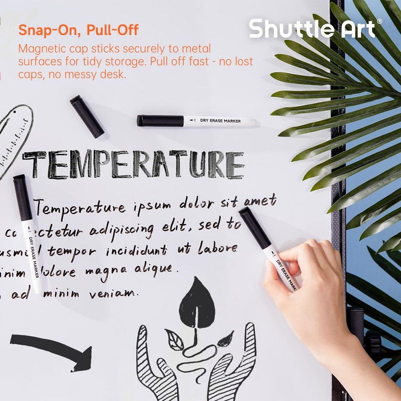 Shuttle Art Whiteboard Markers, Erasable Marker Pens, Black, 15 Pack