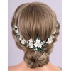 Rumtock White Flower Silver Leaves Green Rhinestone Headband for Wedding