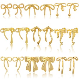 9 Pairs Gold Bow Earrings for Women Cute Ribbon Bow Stud Earrings Jewelry Bulk Christmas Gifts for Women