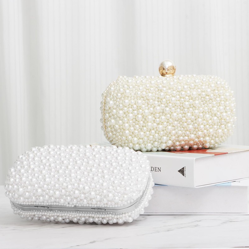 Jywmsc White Pearl Clutch Purses for Women Wedding Bridal Beaded
