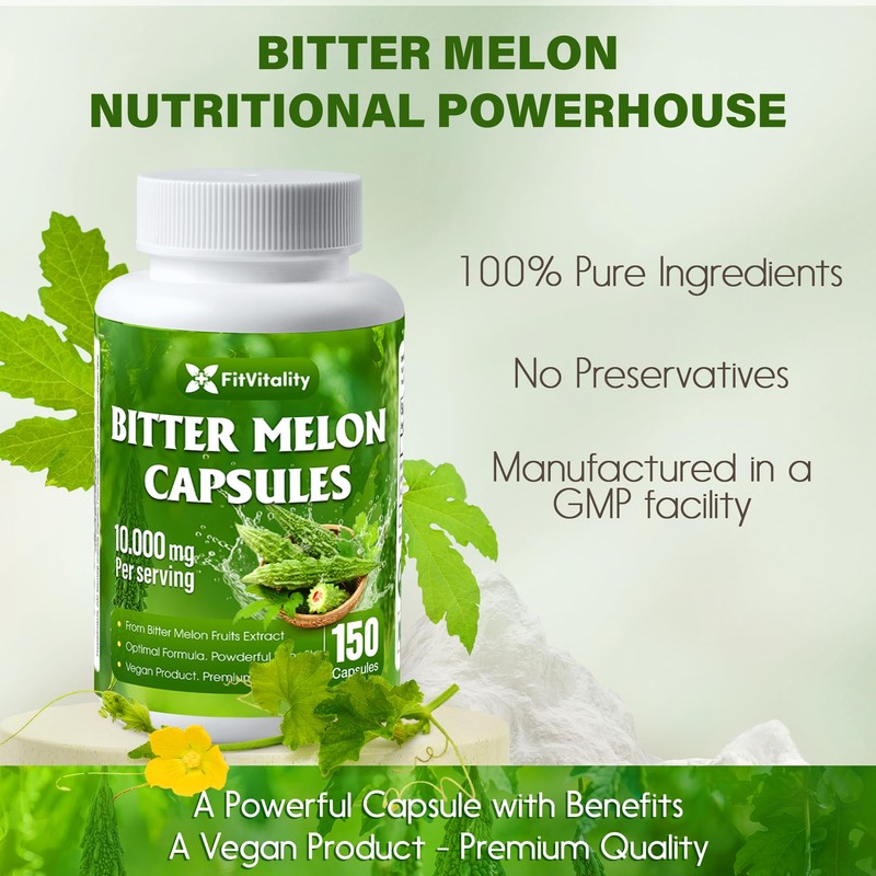 Bitter Melon Capsules| 150 Vegan Capsules| 150 Days Supply| 10,000mg