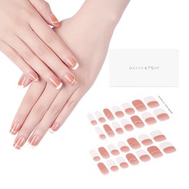 DANNI & TONI Semi Cured Gel Nail Strips French (Subtle Chic) Nude Ombre Gel Nail Stickers with White Tips Semicured Gel Nail Wraps 28 Stickers