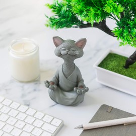 JFSM INC. JFSM INC. Whimsical Grey Cat Buddha Figurine Meditation Yoga Decor - Happy Cat Collection - Cat Lover Gifts, Yoga Gifts, Meditation Gifts, Zen Namaste Decor Gifts