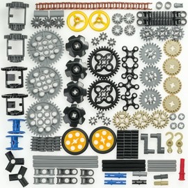 BrickBounty 116 Pcs Technical-Part Compatible with Technic Building Block Set, Pulley Tires Axles Gears and Chain, MOC Replacement Kit for Technical Building Blocks