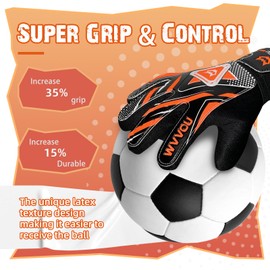 WVVOU Goalkeeper Gloves Children and Teenagers, Football Goalkeeper Gloves, Football Gloves, Double Protection, Portability, Super Hold (Orange, 5)