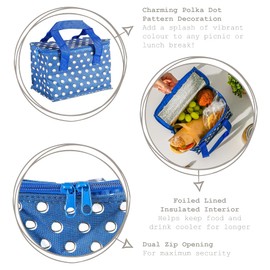 Blue Polka Insulated Lunch Bag - Foil Lined Work Picnic Cooler Cool Tote Bag for Men, Women - By Nicholas Winter