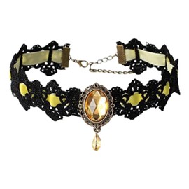 GYRMMUE Gothic Lace Choker Necklace for Women,Vintage Crystal Gems Collar Necklaces Punk Style Dark Vampire Bat Necklace Halloween Costume Party Jewelry, Large, Acrylic, No Gemstone