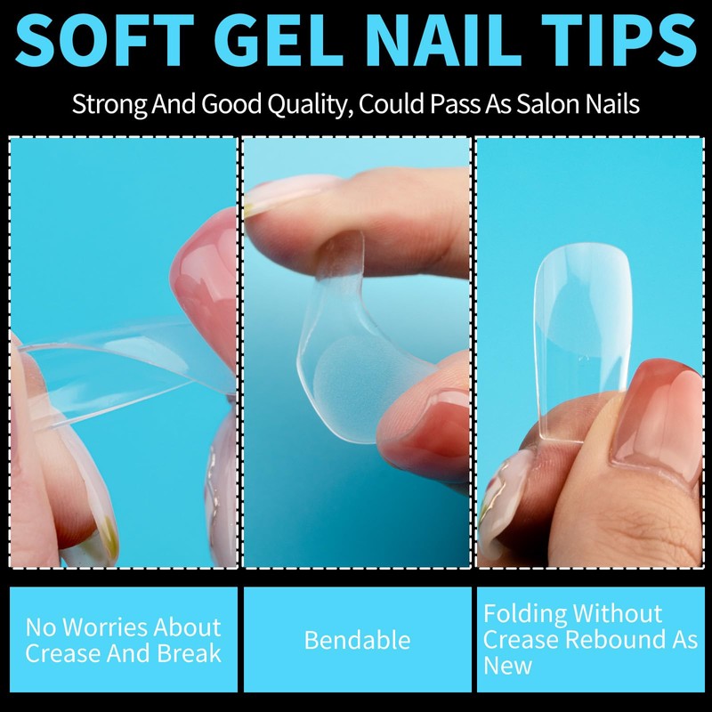 120PCS Clear Half Frosted Nails Tip Almond Acrylic Fake Nails