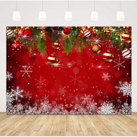 Snowflake Christmas Photography Backdrop for Winter New Year Eve Family Party 5x3ft Birthday Glitter Bokeh Sparkle Red Xmas Background Newborn Baby Shower Decoration Photo Booth Props
