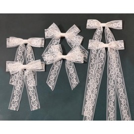XFYUZR White Lace Tulle Hair Bows with Long Tail Ribbons, Metal Bowknot and Tassel Barrettes for Women