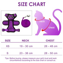 Cat Harness with Lead, Escape Proof Cat Lead Set, Adjustable, Soft Kitten Vest with Reflective Strips, Chest Harness for Small Kittens (Purple, S)