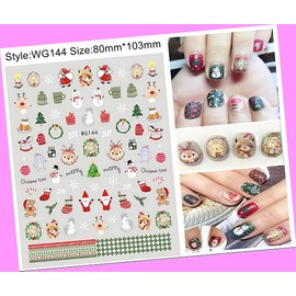 Christmas Santa Snow Snowman Reindeer Bear Penguin 3D Nail Sticker Wg144 for Nails Design Nail Art Stickers Decals Supplies Manicure Tips Sticker Colorful for Nail Decorations