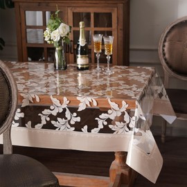 Artbloss Vinyl Table Cloth Rectangle Clear Table Cover Protector with Block Printed Pattern Oil Spill Proof Farmhouse Rustic Plastic Table Covers for Dining Tables (Scroll Grass, 52 x 70 Inches)