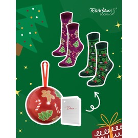 Rainbow Socks Christmas Socks in Baubles for Him and Her - 2 Pairs, 2 x child red