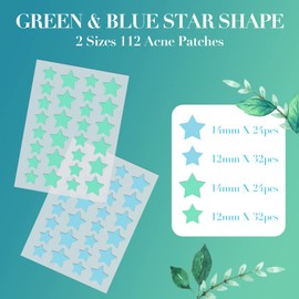 Parche de espinillas para acné, 112 parches, parches hidrocoloides para acné con árbol de té y aceite de caléndula, parches de acné en forma de estrella verde y azul, lindos para la cara, puntos de acné hidrocoloides para espinillas de acné