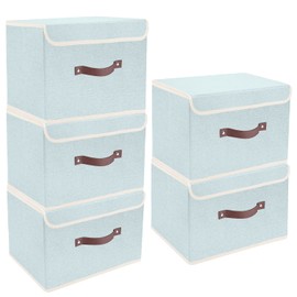 TYEERS Foldable Storage Boxes with Lids 5 Pack Fabric Storage Bins with Lids, Closet Organizers for Clothes Storage, Room Organization, Office Storage, Toys - Aqua Spring