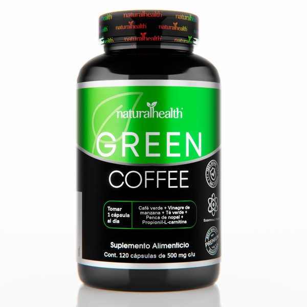 Natural Health. Green Coffee. Frasco con 120 Cápsulas de 500mg. Ingredientes naturales.