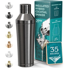 Insulated Cocktail Shaker Set | Double Wall Stainless Steel | Martini Shaker for Home Bar Bartending | Built-in Drink Measurement System & Strainer, Travel Bag, 35 Recipes | Gift Set (Slate Gray)