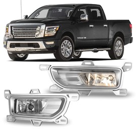 CPW OEM Fog Lights Fit For 2020 2021 2022 2023 2024 2025 Nissan Titan, Driver & Passenger Driving Fog Lamps w/ H8 Halogen Bulbs + Wiring Harness + Switch + Decorative Bezels (Black Housing Clear Lens)