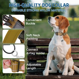 Ledeak Tactical Dog Collar, Reflective Adjustable Dog Collar with Transparent Waterproof AirTag Holder Protective Case, Breathable Anti-Lost Pet Collars for Puppy Small Medium Large Dogs (Khaki, S)
