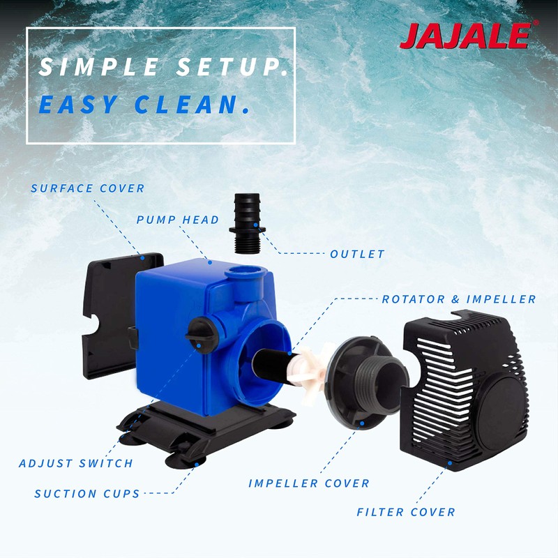 JAJALE 792 GPH Submersible Water Pump - Adjustable Quite Aquariums,