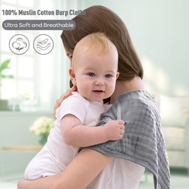 Yoofoss Muslin Nappies Burp Cloths Pack of 10 Fabric Nappies 27 x 50 cm Muslin Cloths 6 Layer Absorbent Washcloths 100% Cotton Cloths Folding Nappies for Baby Grey