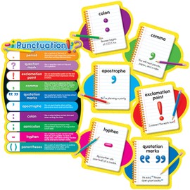 Carson Dellosa Punctuation Bulletin Board Set—Punctuation Chart With Definitions, 10 Individual Pieces With Sentence Structure Examples, Homeschool or Classroom Décor (11 pc)
