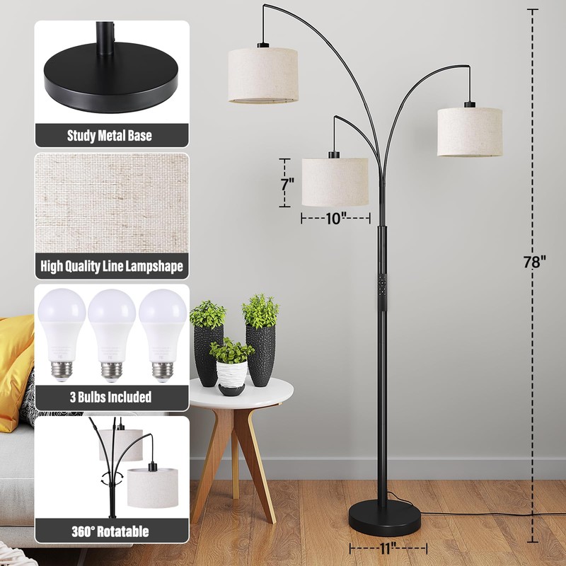 SUNMORY 3 Lights Floor Lamp with Remote Control and 3