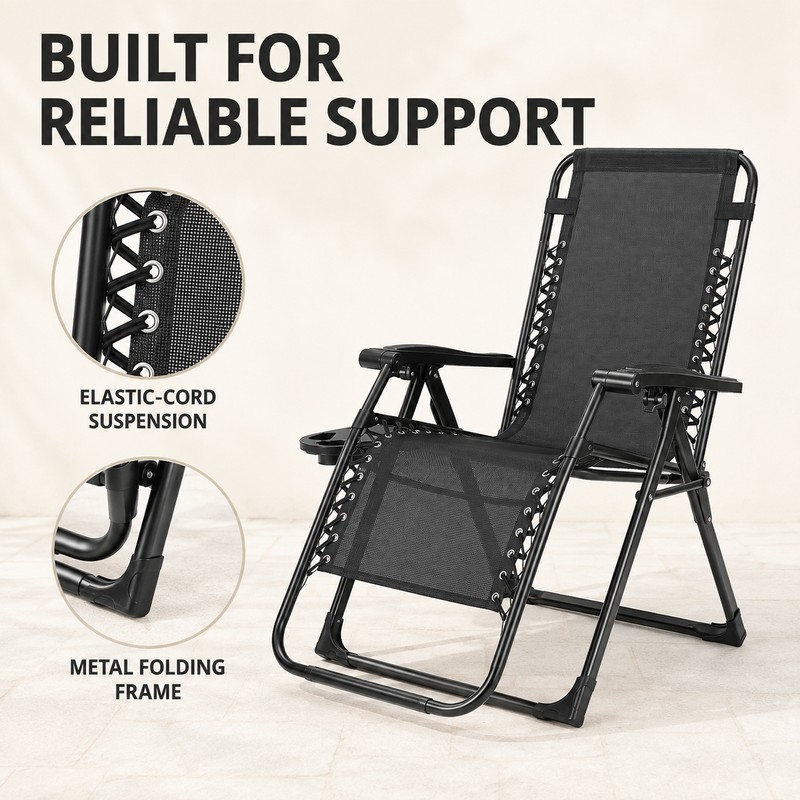 Black Reclining Lounge Chair for Relaxation - Plush Foldable Comfort