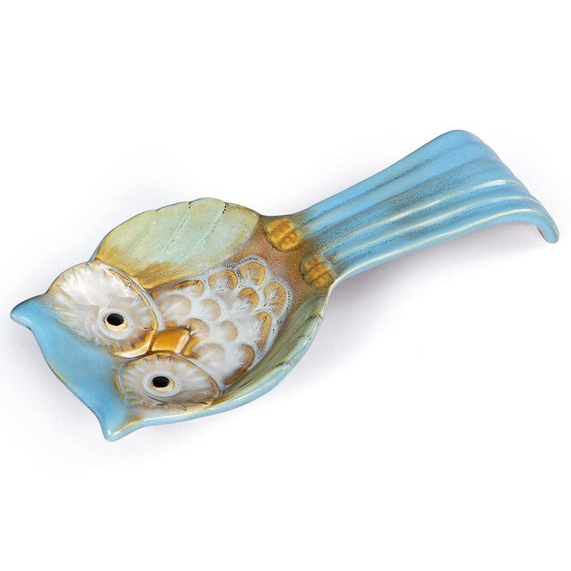 Sanbege Owl Spoon Rest, Ceramic Ladle Holder, Utensil Rester for