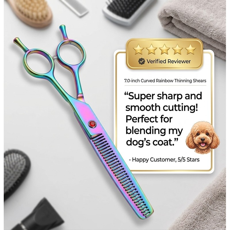 7.0-Inch Curved Thinning Shears for Dog Grooming – Stainless Steel