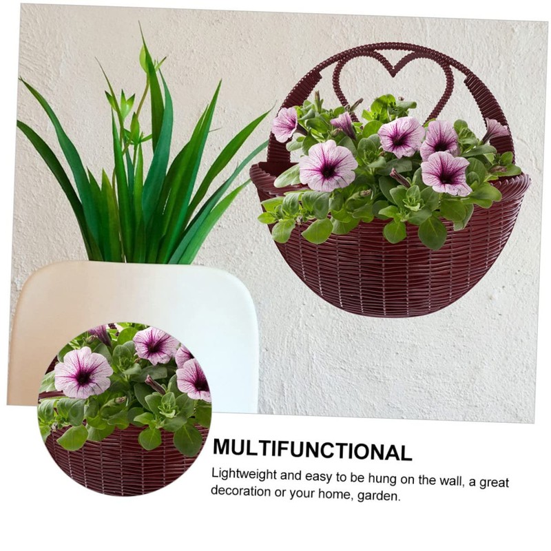 VICASKY 2Pcs Wall Mounted Simulated Rattan Flower Baskets Chic Home