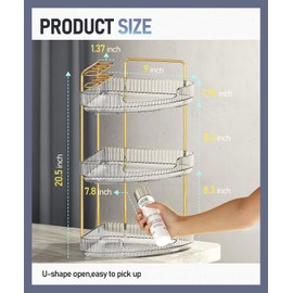 EUHOME 3-Tier Corner Bathroom Counter Organizer Makeup Cosmetic Storage, Tool-Free Installation Acrylic Vanity Shelf, Countertop Storage Organizers Perfume Tray for Bathroom, Dresser, Kitchen (Clear)