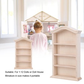 KooingTech Dollhouse Bookshelf, Mini Bookshelf for Mini Books, 1:12 Miniature Bookshelf of Miniature Dollhouse Furniture, Wooden Doll House Book Shelf, Dollhouse Bookcase Woodcolor