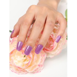 TOROKOM Halb ausgehärtete Gel Nagelstreifen- 20PCS UV Nagel Aufkleber Transparente Nagel Wraps für Home Nail DIY Salon-Qualität Nagelstreifen mit feile, U V Licht erforderlich (Lila Glitter)